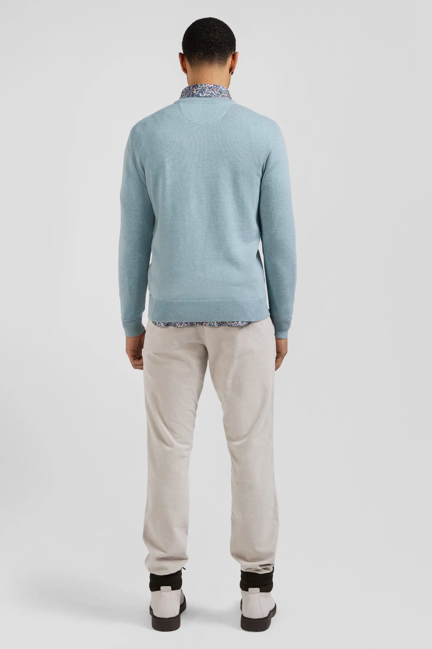 Pull col rond en laine et coton vert coupe Regular