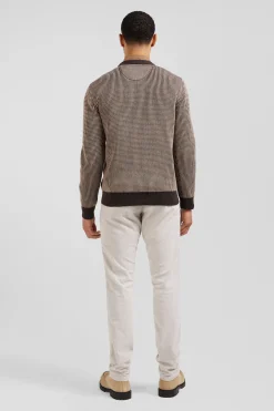 Pull col rond en laine et coton marron coupe Regular