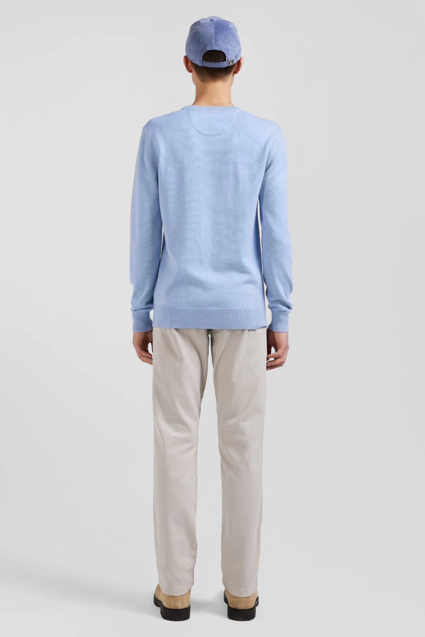 Pull col rond en laine et coton ciel coupe Regular