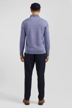 Pull col rond en laine et coton bleu clair coupe Regular