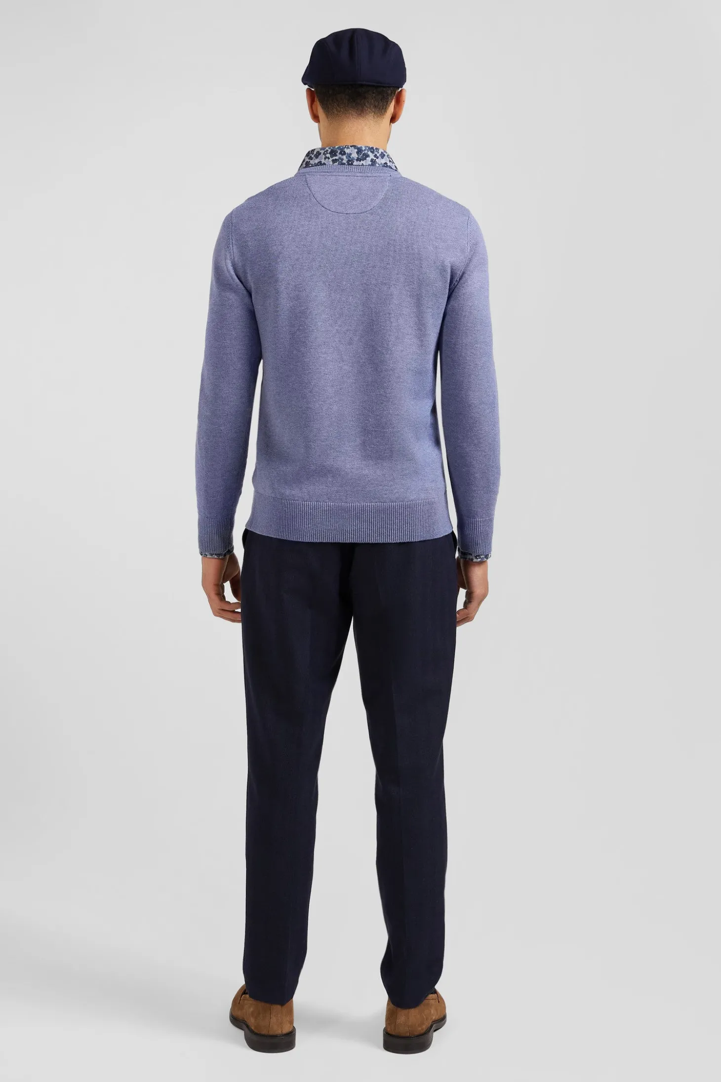 Pull col rond en laine et coton bleu clair coupe Regular