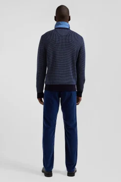 Pull col rond en laine et coton bleu marine coupe Regular