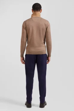 Pull col rond en laine et coton marron coupe Regular