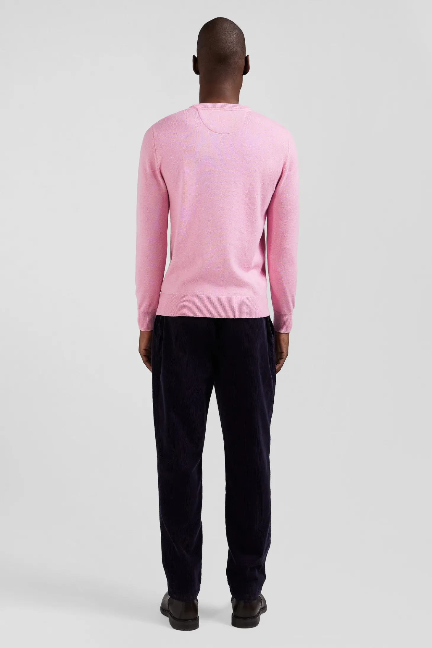 Pull col rond en laine et coton rose coupe Regular