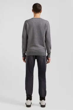 Pull col rond en laine et coton gris clair coupe Regular