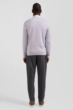 Pull col rond en laine et coton gris coupe Regular