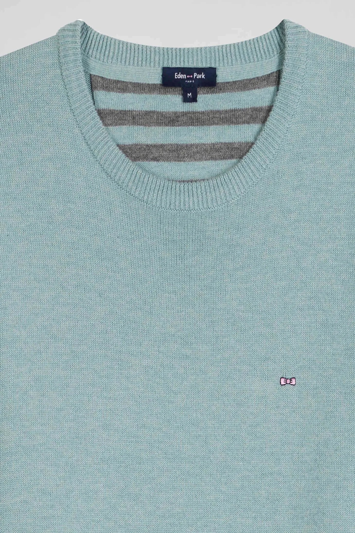 Pull col rond en laine et coton vert coupe Regular