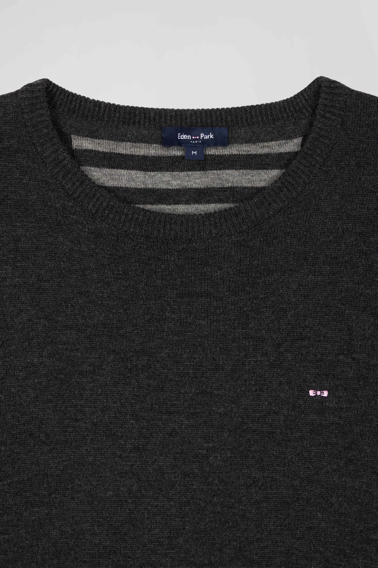 Pull col rond en laine et coton gris anthracite coupe Regular