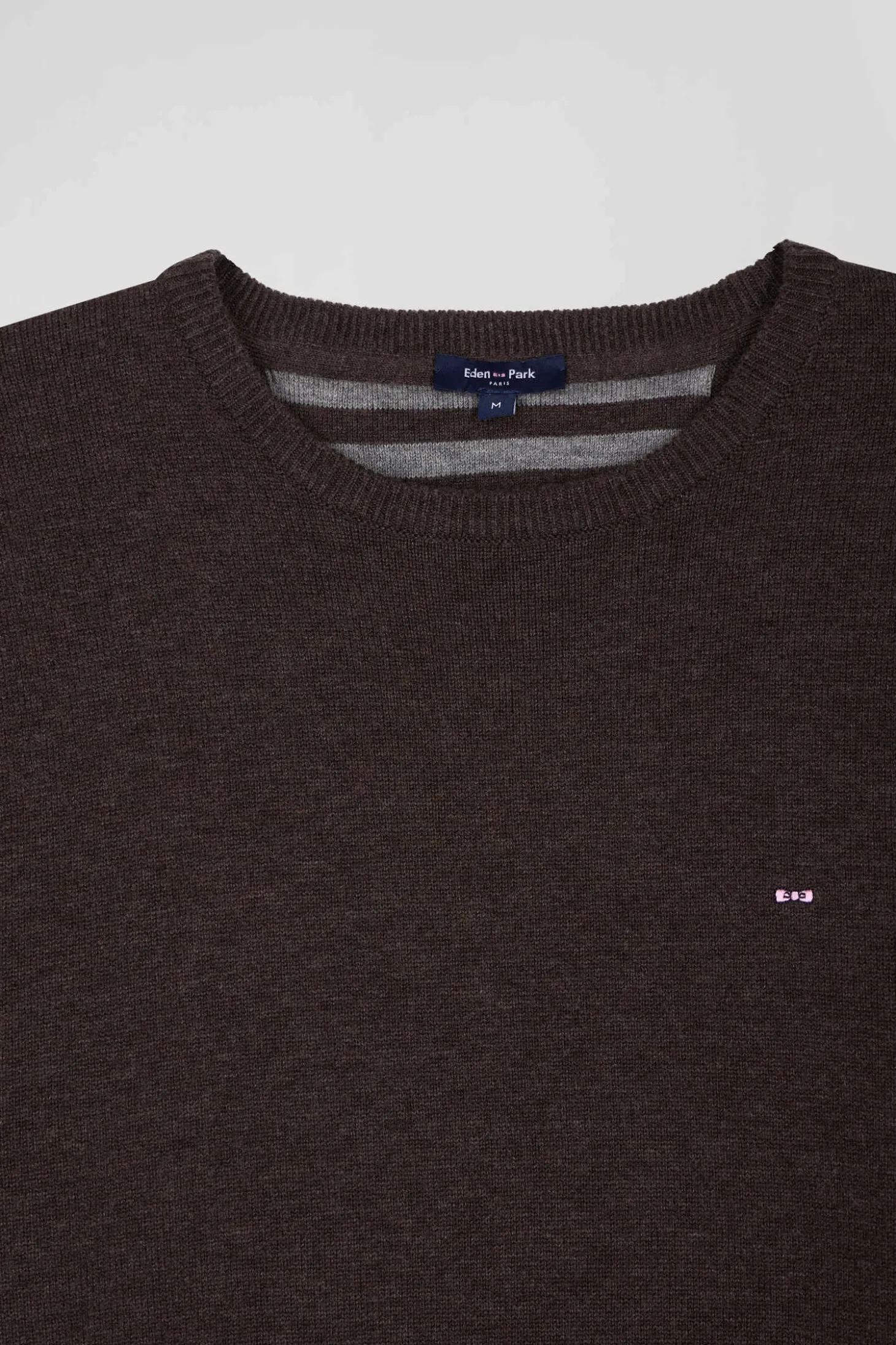 Pull col rond en laine et coton brun coupe Regular