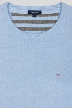 Pull col rond en laine et coton ciel coupe Regular