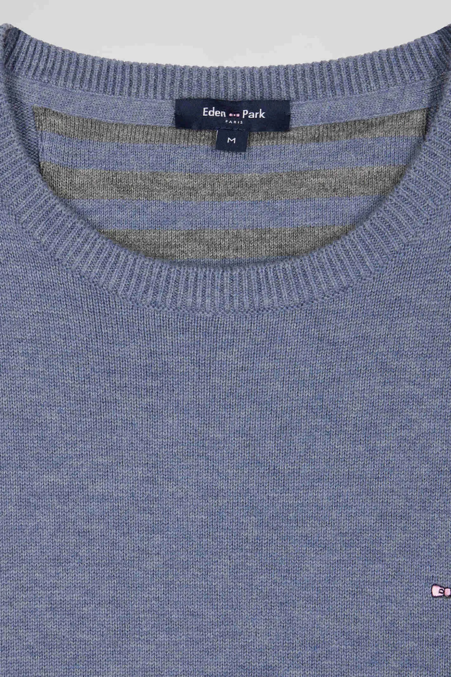 Pull col rond en laine et coton bleu clair coupe Regular