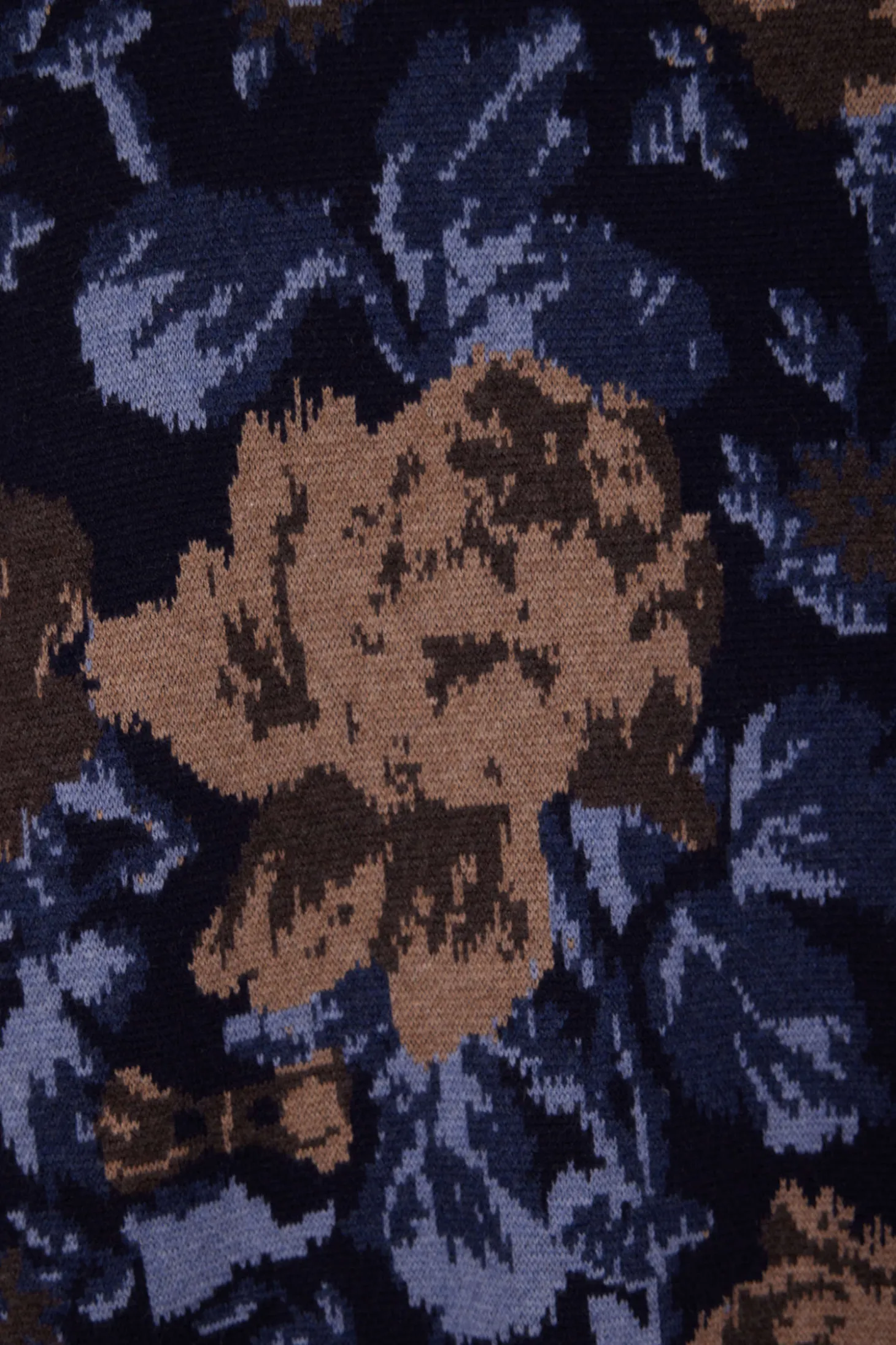 Pull col rond en laine et coton marine à motifs floraux coupe Oversized