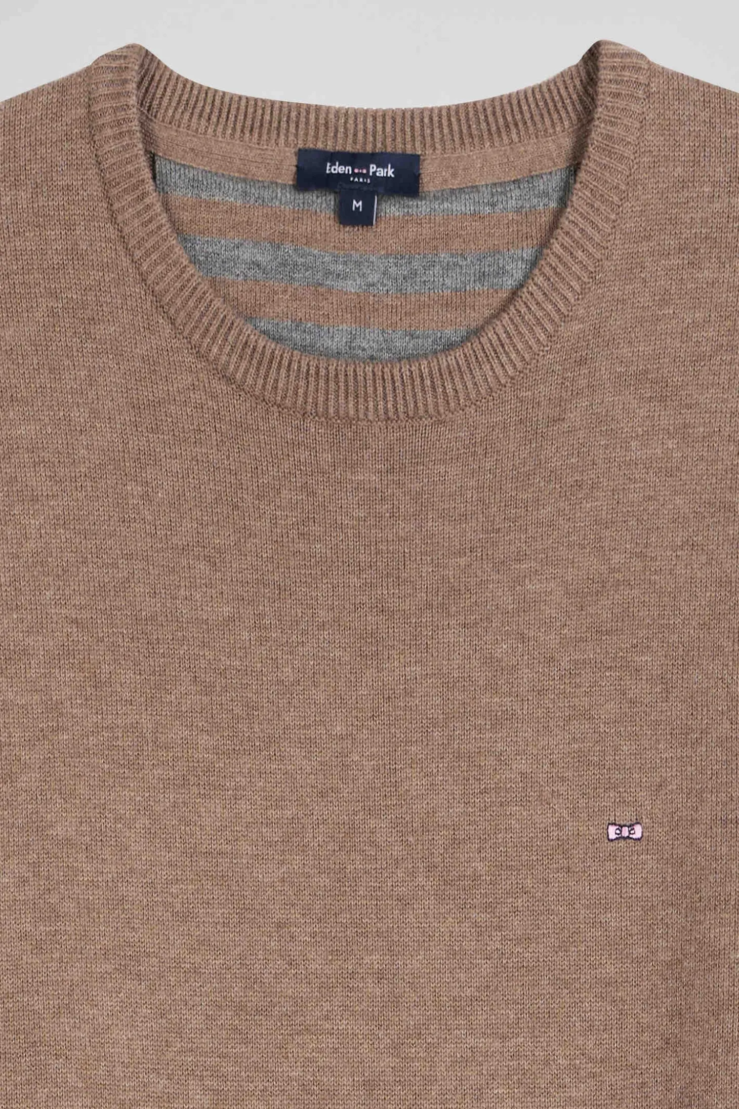 Pull col rond en laine et coton marron coupe Regular
