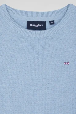 Pull col rond en laine et coton ciel coupe Regular