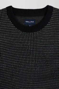 Pull col rond en laine et coton noir coupe Regular
