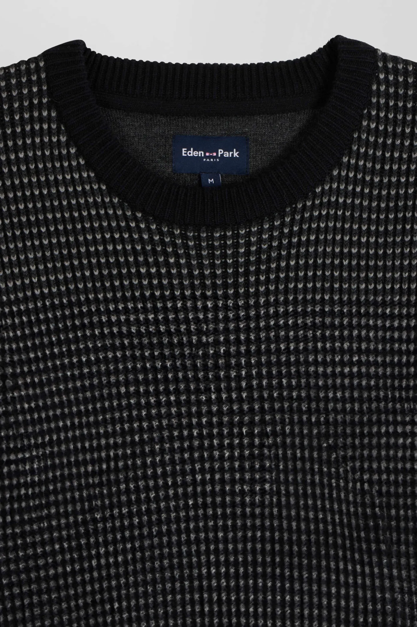 Pull col rond en laine et coton noir coupe Regular