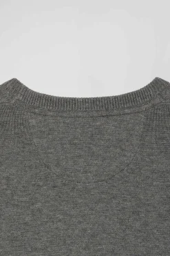 Pull col rond en laine et coton gris clair coupe Regular