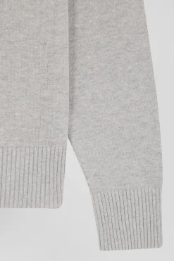 Pull col rond en laine et coton gris clair coupe Relaxed