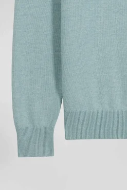 Pull col rond en laine et coton vert coupe Regular