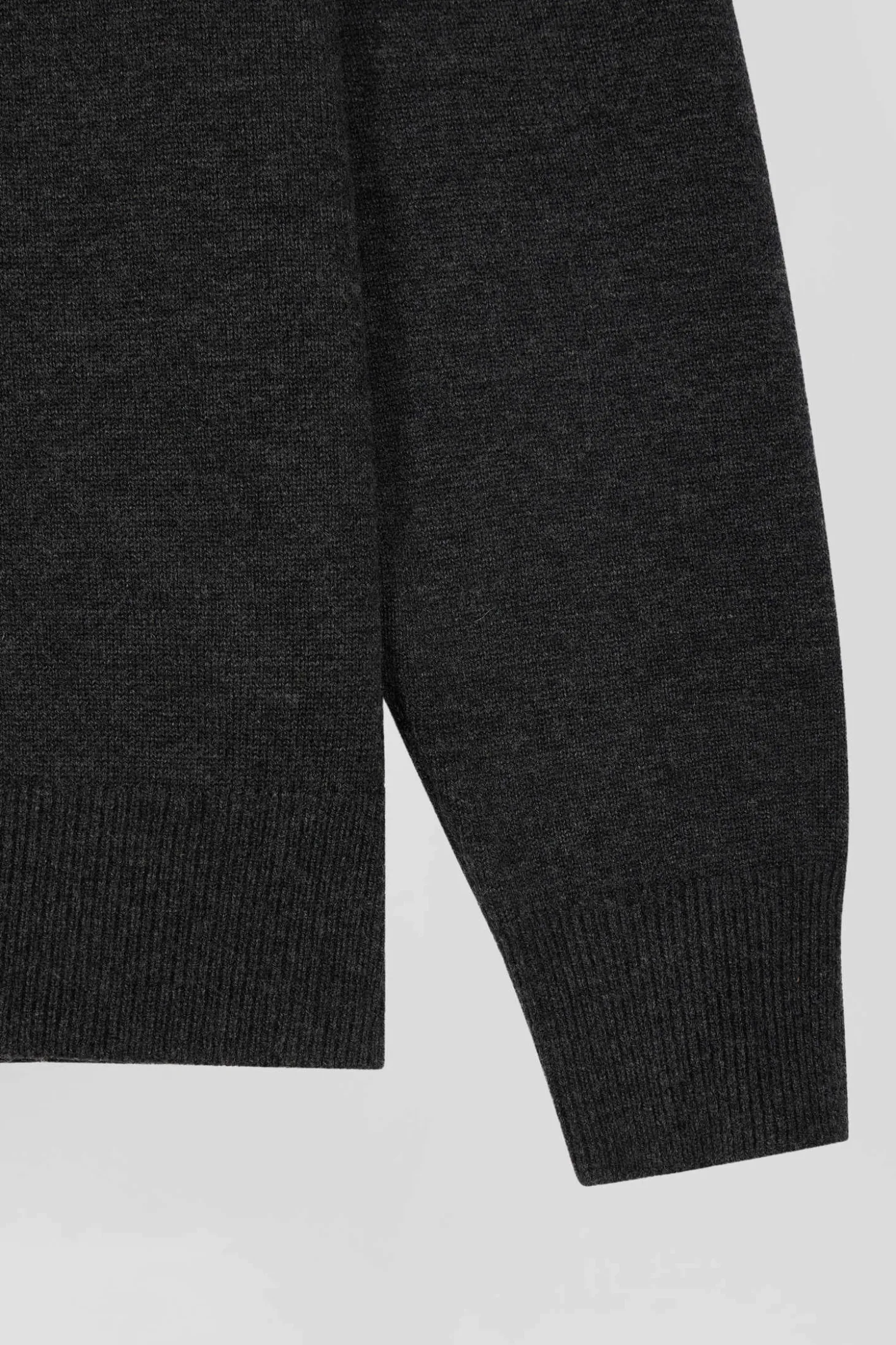 Pull col rond en laine et coton gris anthracite coupe Regular