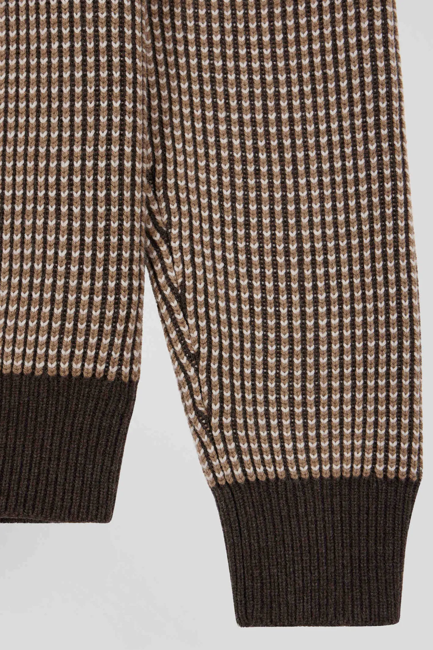 Pull col rond en laine et coton marron coupe Regular