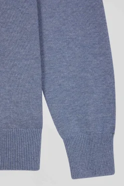 Pull col rond en laine et coton bleu clair coupe Regular