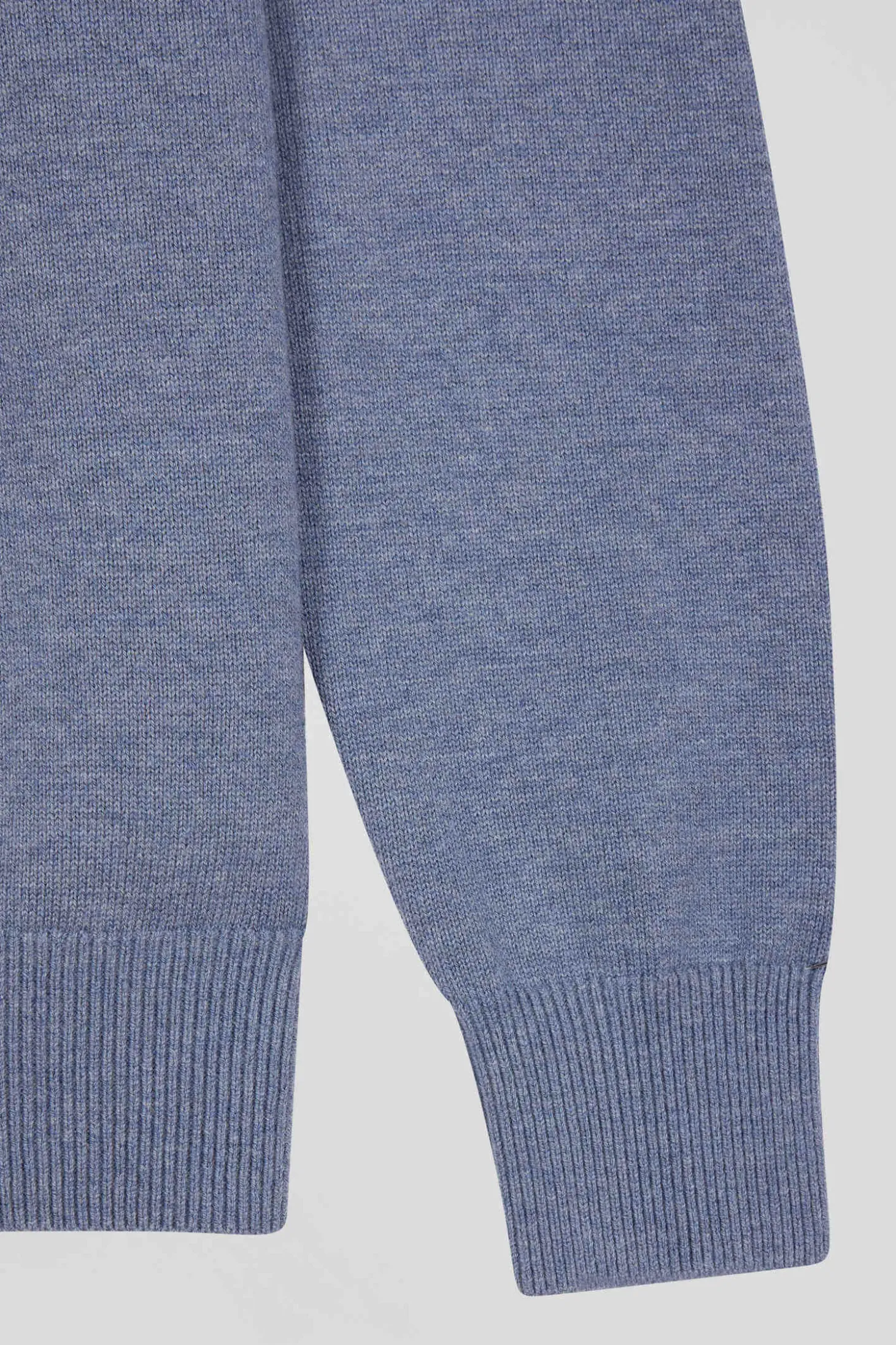 Pull col rond en laine et coton bleu clair coupe Regular