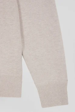 Pull col rond en laine et coton beige coupe Regular