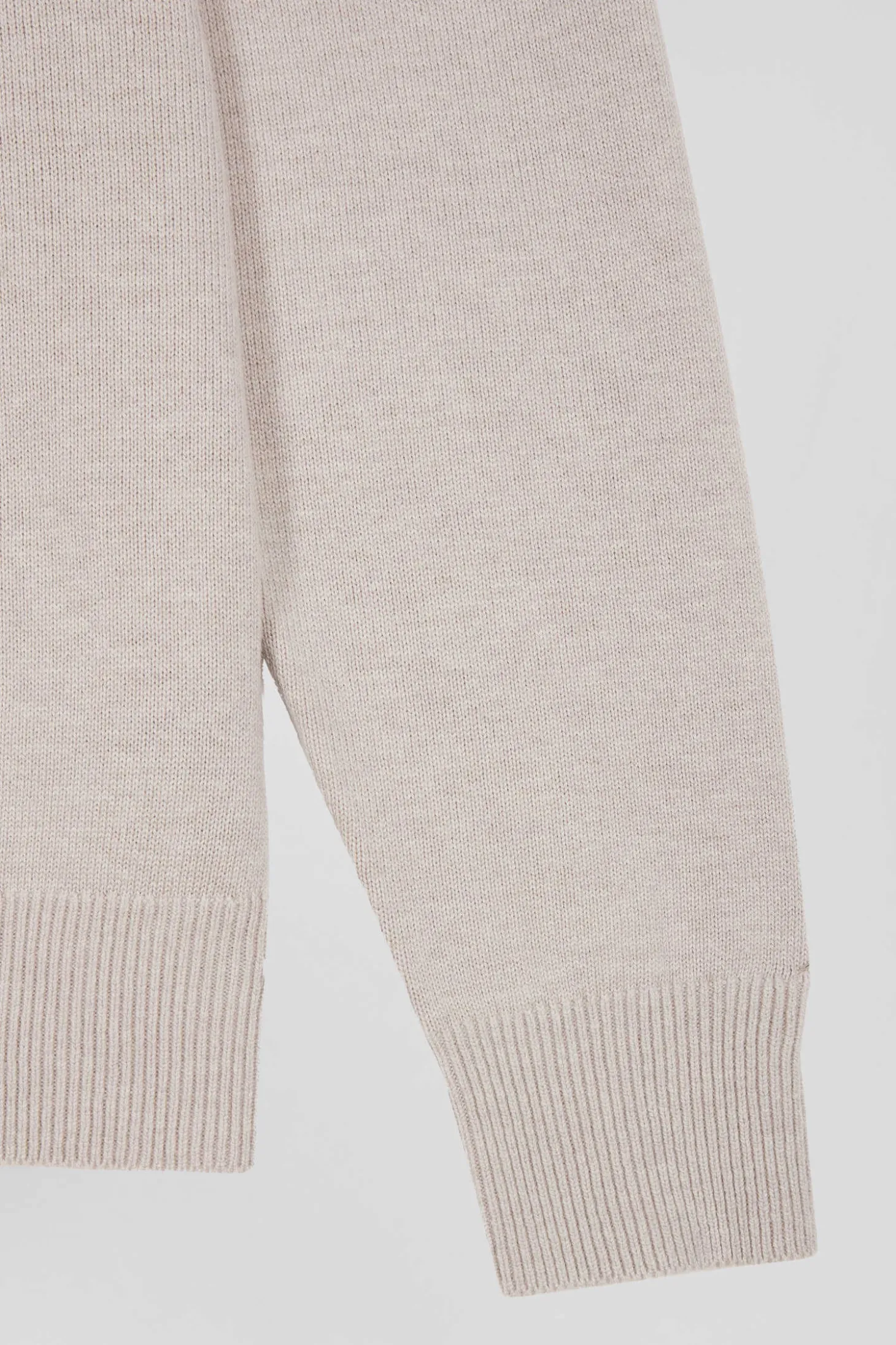 Pull col rond en laine et coton beige coupe Regular