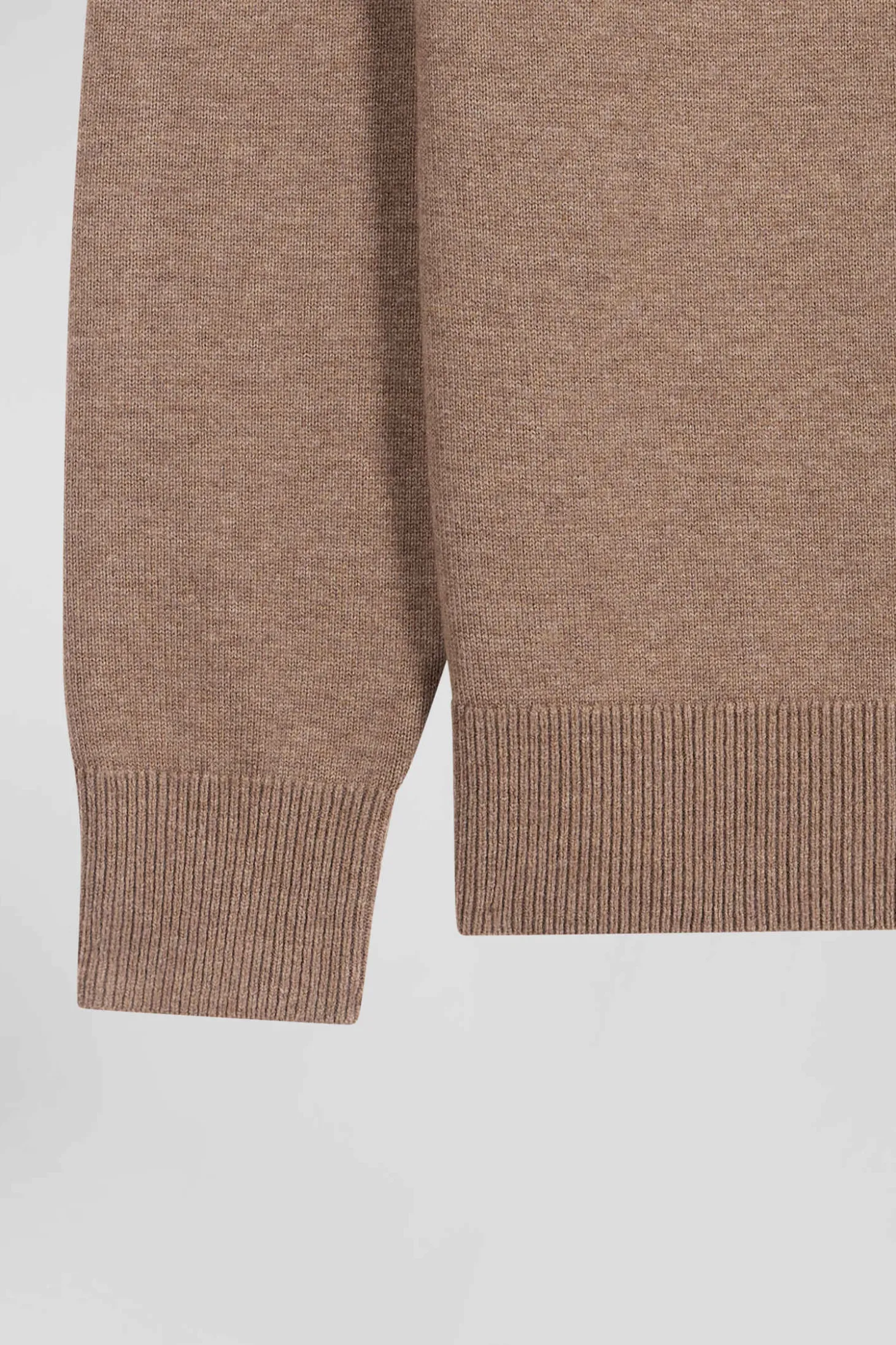 Pull col rond en laine et coton marron coupe Regular