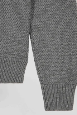 Pull col rond en laine et coton gris à jeux de maille coupe Regular