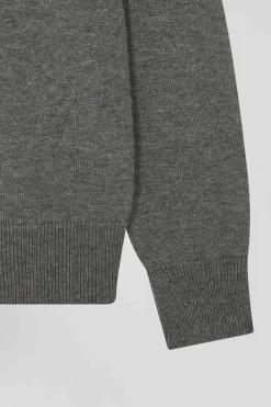 Pull col rond en laine et coton gris clair coupe Regular