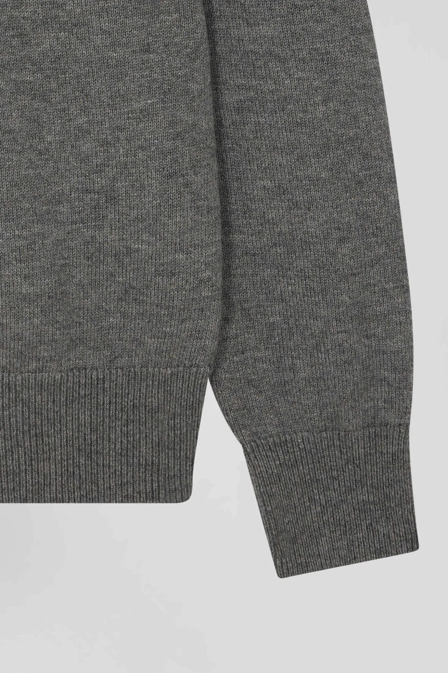 Pull col rond en laine et coton gris clair coupe Regular