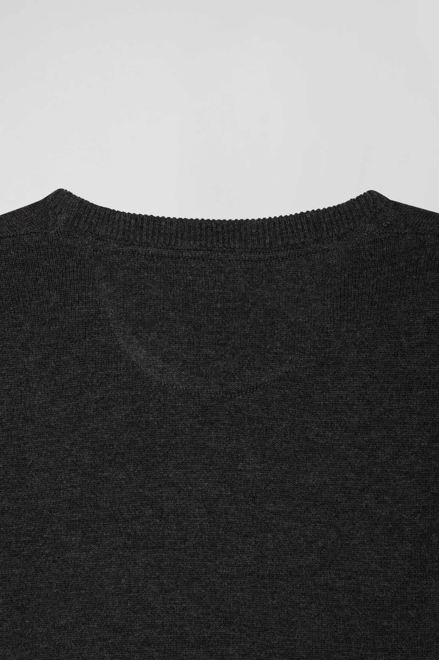 Pull col rond en laine et coton gris anthracite coupe Regular