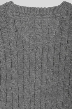 Pull col rond en laine et coton marron à jeux de maille coupe Regular