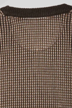 Pull col rond en laine et coton marron coupe Regular