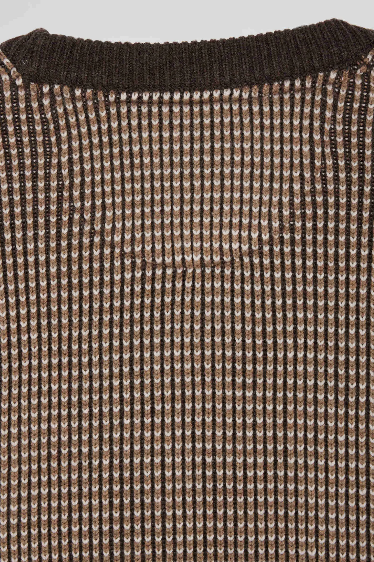 Pull col rond en laine et coton marron coupe Regular