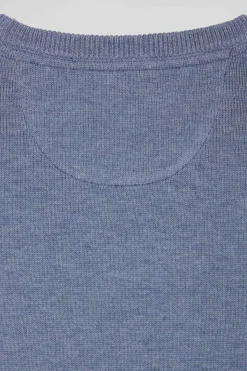 Pull col rond en laine et coton bleu clair coupe Regular