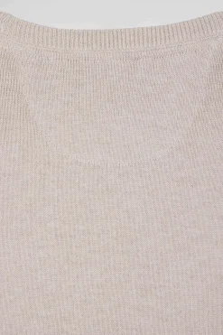 Pull col rond en laine et coton beige coupe Regular