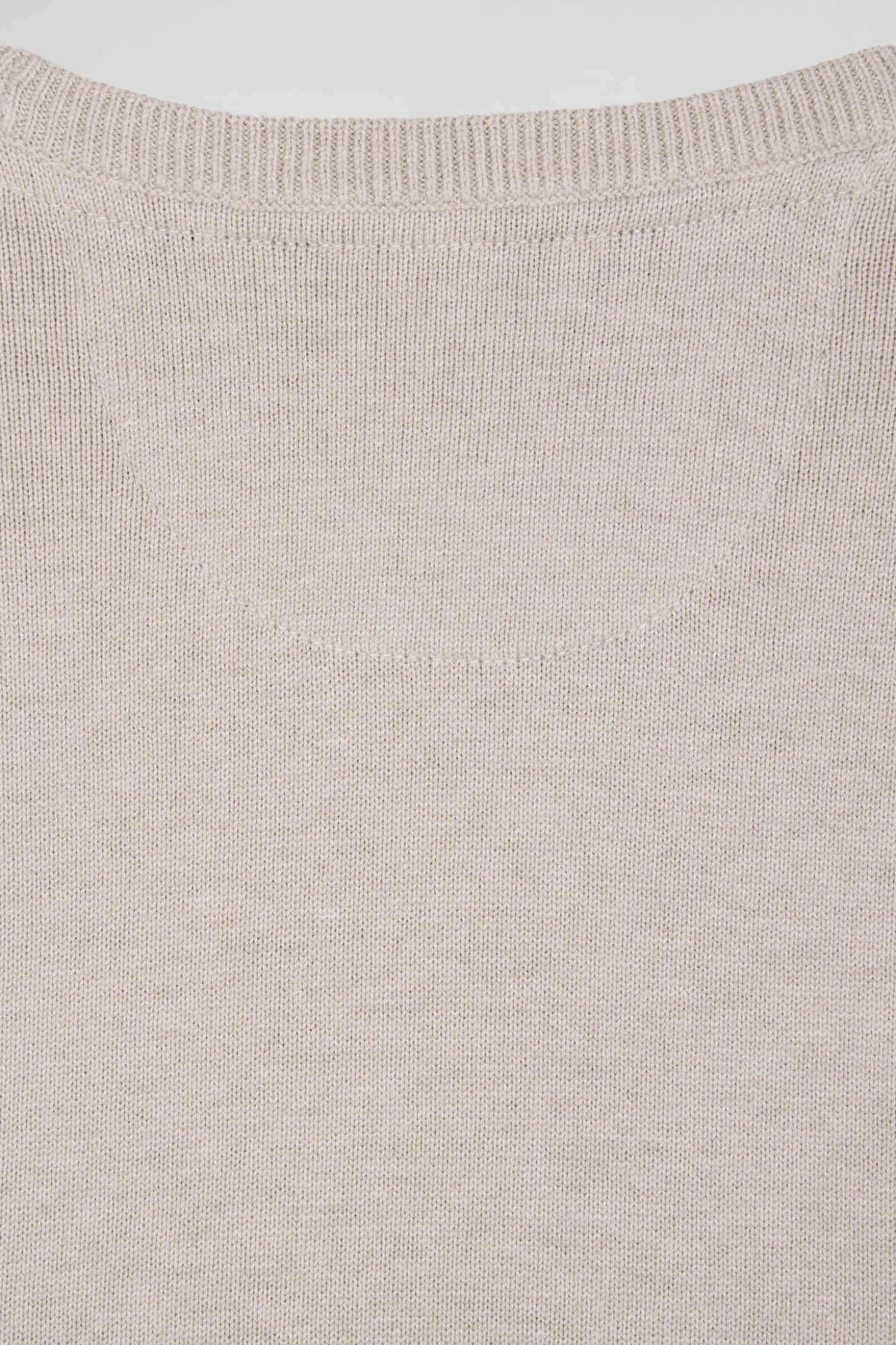 Pull col rond en laine et coton beige coupe Regular
