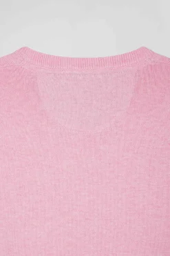 Pull col rond en laine et coton rose coupe Regular
