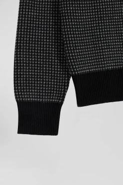 Pull col rond en laine et coton noir coupe Regular