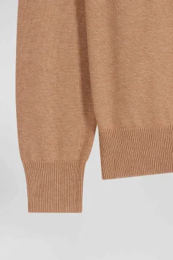 Pull col rond en laine et coton camel coupe Regular