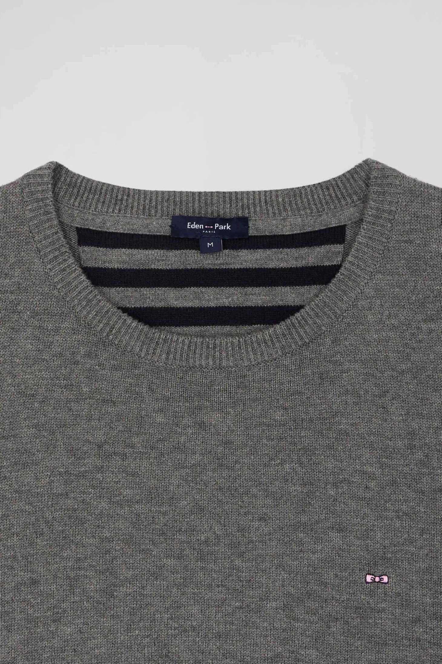 Pull col rond en laine et coton gris clair coupe Regular
