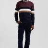 Pull col rond en maille coton fantaisie bordeaux coupe Regular