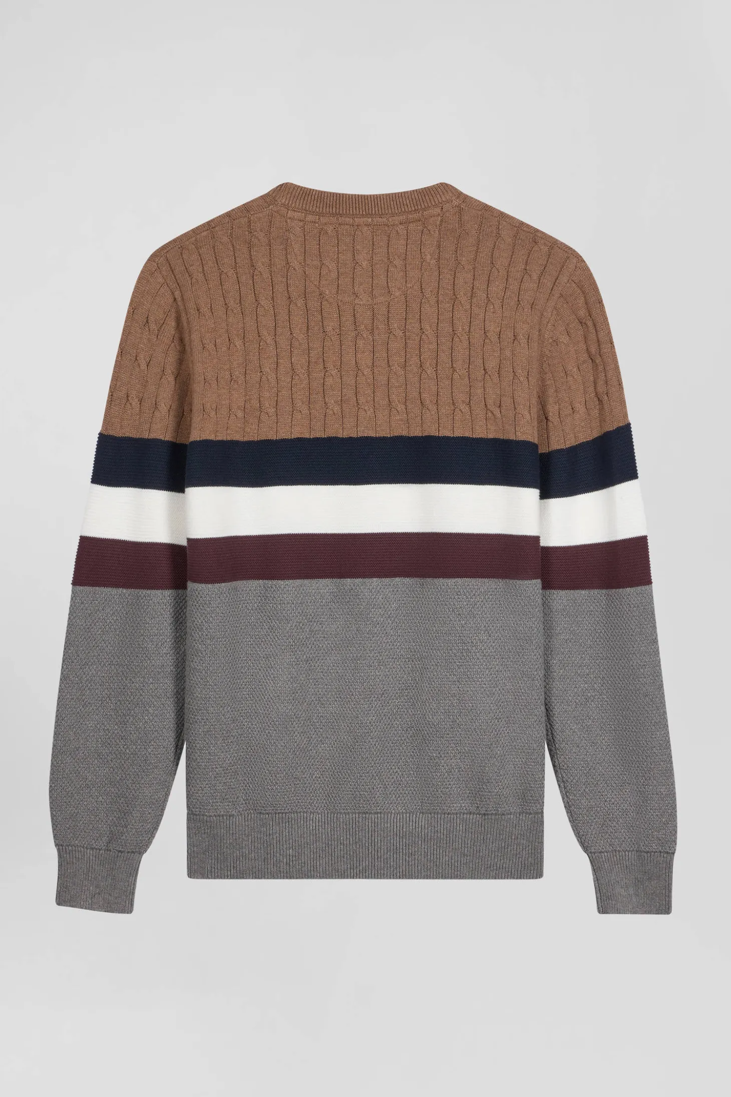 Pull col rond en maille coton fantaisie camel coupe Regular