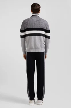 Pull col rond en maille coton fantaisie gris coupe Regular