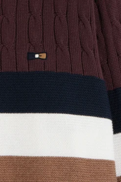 Pull col rond en maille coton fantaisie bordeaux coupe Regular