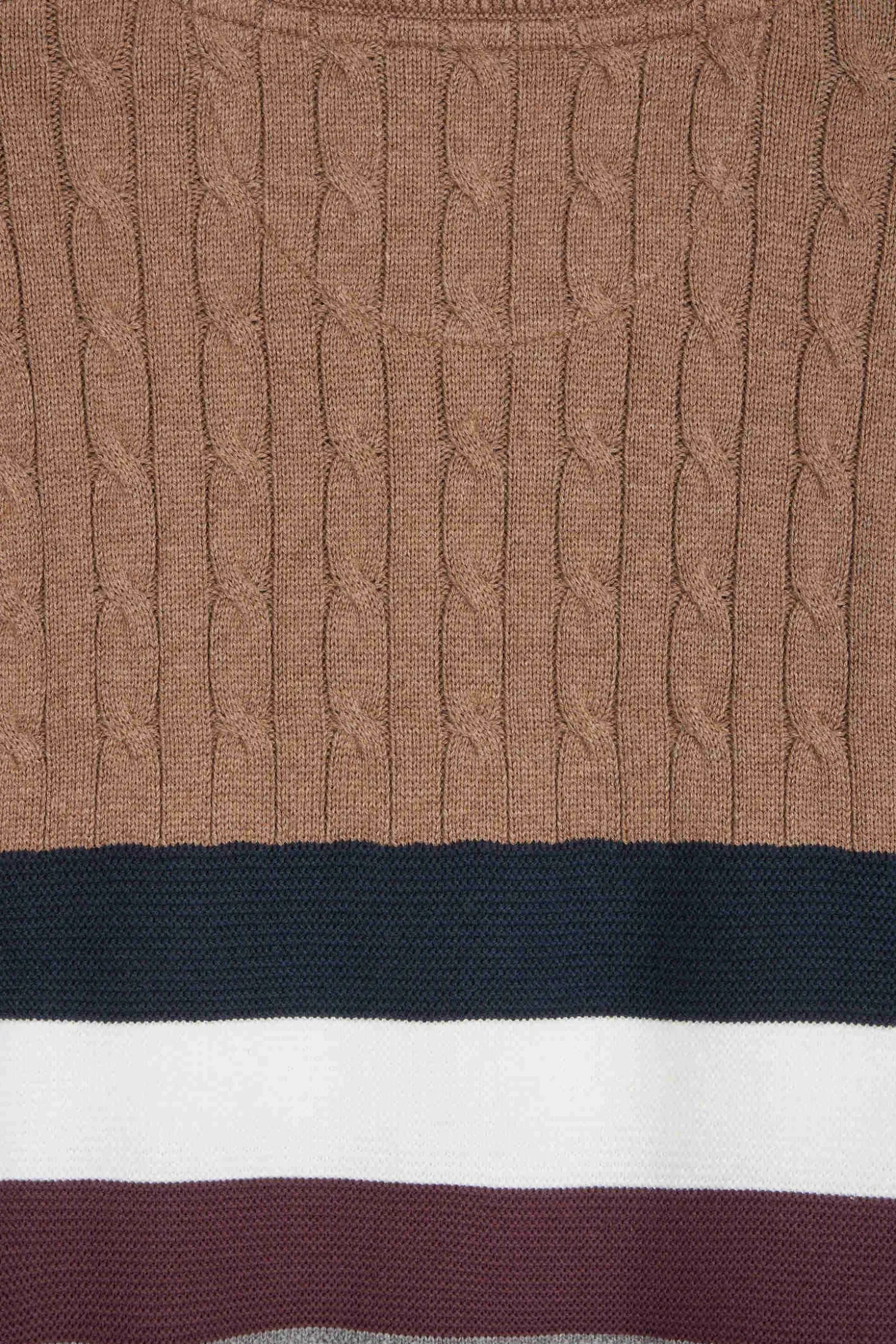 Pull col rond en maille coton fantaisie camel coupe Regular