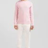 Pull col rond uni en coton rose coupe Regular